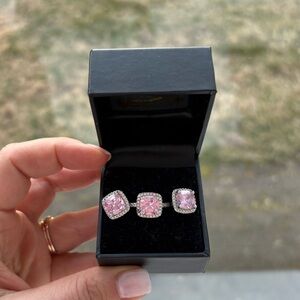 NEW 925 Sterling Silver Diamond Earrings+Ring Set